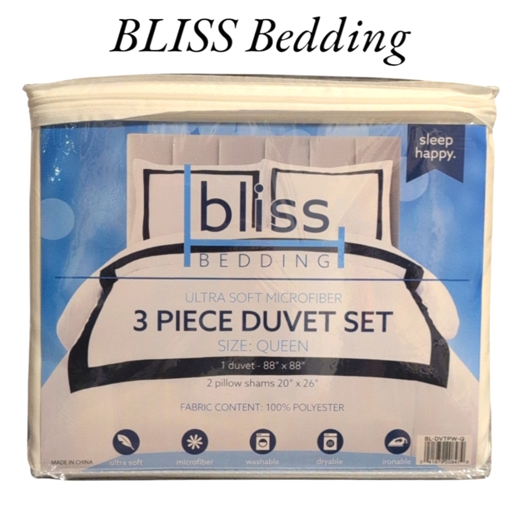 BLISS BEDDING Ultra Soft Microfiber Duvet Set Queen size, 1 Duvet 2 Pillow Shams
